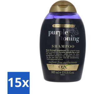 15 x OGX - Blonde Enhance - Purple Toning Shampoo - Voor Blond Haar - 385 ml - Haar Glans - Haar Conditioner