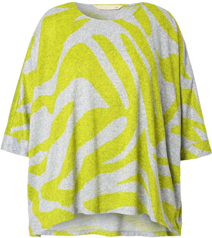 MIAMODA - Dames - Trui oversized zebramotief 3/4-mouwen - Limoen - Maat 42+