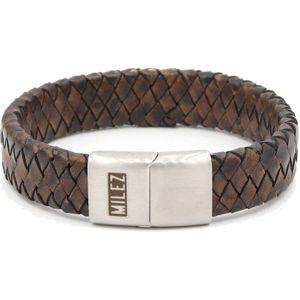 Milez - Armband mannen - armband heren leer breed - Bruin - Maat L