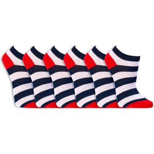 Gestreepte sneakersokken | Biologisch katoen | Vrij van schadelijke stoffen | Merk: Socks4Fun | Kleur: Blauw Wit | Maat: 36 t/m 47 | 6 Paar