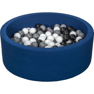 Ballenbad Rond - Blauw - 90x30 cm - met 300 Zwar - Wit en Grijze Ballen