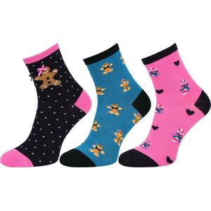3x Lange damessokken met gingerbread cookies-motief / 37-42