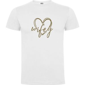 Wit T-Shirt met “Wifey“ Afbeelding Goud Maat S