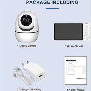 Gran Vida® - Draadloze Babyfoon - 5.0 Inch Scherm - HD Video - VOX-modus - 300m Bereik - Inclusief Camera