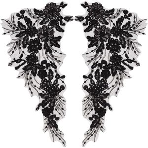 3D pailletten kant applicatie borduurwerk naaien op blad bloemen kraag trim patch bloemen motief stof ambachtelijke decoratie patches voor naaien bruiloft doe-het-zelf kleding jurk - Set van 4 stuks