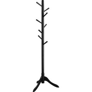 Vrijstaande kapstok in massief hout in de vorm van een boom met 8 haken voor jassen - hoeden - tassen - entreehal - rubberhout - zwart - 47cm x 47cm x 175cm