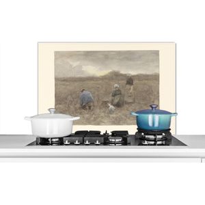 Spatscherm keuken 80x55 cm - Kookplaat achterwand Aardappelrooiers - Schilderij van Anton Mauve - Muurbeschermer - Spatwand fornuis - Hoogwaardig aluminium
