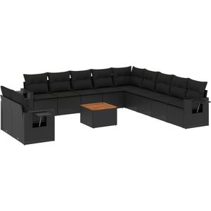 vidaXL Loungeset - 12-delig - Poly Rattan - Zwart Loungeset - Lounge Set - Tuinlounge - Buitentijdbank - Loungebank