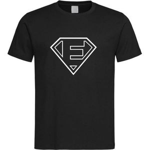 Zwart t-Shirt met letter E “ Superman “ Logo print Wit Size S