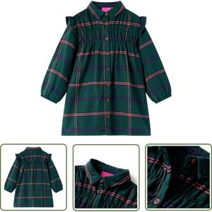 vidaXL Meisjesjurk - Kinderjurk - Kinderjurk met lange mouwen en ruches 116 donkergroen - Groene Jurk - Katoenen Jurk - Langmouwjurk