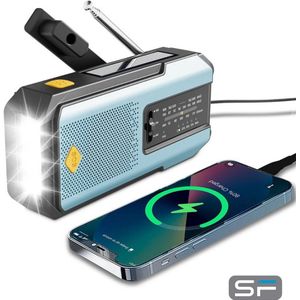 Safety Freaks® Noodradio – Opwindbaar & op Zonne-energie – FM/AM & NOAA – Met 5000mAh Powerbank, Zaklamp & SOS Alarm – Voor Noodsituaties, Camping & EHBO