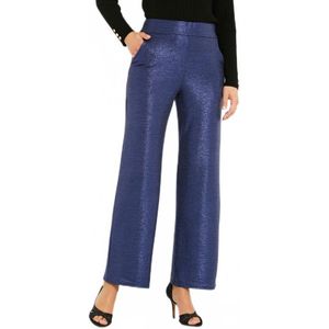 Broek met wijde pijpen en elastische tailleband van glanzend mesh