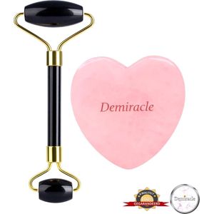 Demiracle® Face Roller & Gua Sha Love Bundle – Black Obsidian – Rose Quartz – Face Rollers – Gezichtsmassage – Massagetools – Massage - Ontspanning – Kwaliteit