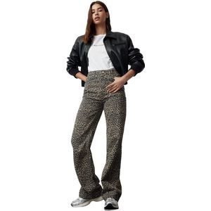 Trendyol - Twoss24Je00286 - Hoge Taille Wijde Pijp Jeans - Bruin - Veelkleurige Luipaardprint