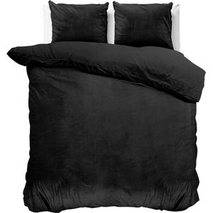 Fluweel zachte velvet dekbedovertrek uni zwart - 140x200/220 (eenpersoons) - super fijn slapen - stijlvolle uitstraling - luxe kwaliteit - met handige drukknopen