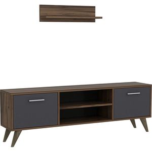 In And OutdoorMatch TV Meubel Christy - Met Plank - 120x30x45 cm - Walnootkleurig en Antraciet -Spaanplaat en Kunststof - Modern Design