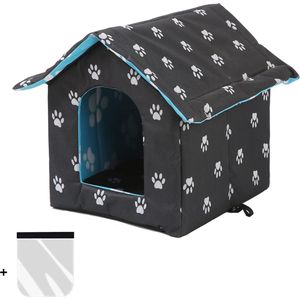 Kattenhuis voor buiten winterbestendig waterdicht weerbestendig huisdierenhuis voor buiten met afneembaar transparant gordijn (zwart S)