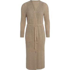 Knit Factory Gina Lang Gebreid Vest - Lang vest reikend tot kuithoogte - Lange cardigan - Bruin damesvest - Linnen - 40/42
