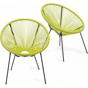 Oviala - Set van 2 groene cactus geweven kunststof fauteuils