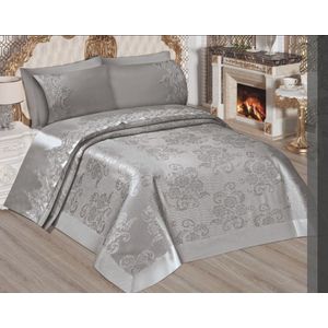 Luxe bedsprei set - Luxe spreien set - Bedsprei - Laken set - Deken set - Set van 6 - Deken/sprei 240 x 240 - Laken 240 x 240 - 2x Kussensloop 50 x 70 - 2x Geborduurde kussensloop 50 x 70 - Grijs met chique details