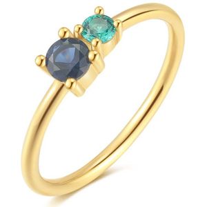 Twice As Nice Ring in 18kt verguld zilver, blauwe en groene zirkonia 50