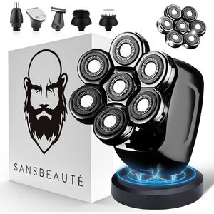 6-in-1 Scheerapparaat Mannen + Extra Scheerkop – Trimmer - Tondeuse - Sansbeauté® Skull Sharp PRO - Nat & Droog - Face en Head Shaver – Hoofd Kaal Scheren - Draadloos Opladen - Opzetstukken