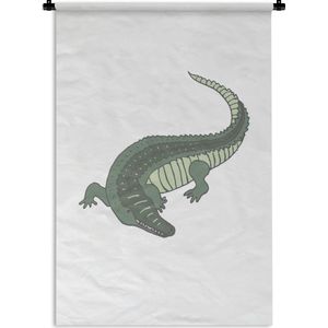 Wandkleed Wereldkaart met dieren - Illustratie van een alligator op een witte achtergrond Wandkleed katoen 60x90 cm - Wandtapijt met foto