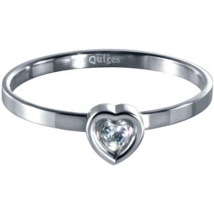 Quiges Stapelring Dames - Vulring Hart Zirkonia - RVS Zilverkleurig - Maat 22 - Hoogte 2mm