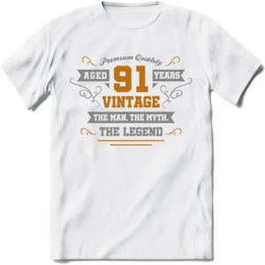 91 Jaar Legend T-Shirt | Goud - Zilver | Grappig Verjaardag Cadeau | Dames - Heren | - Wit - XL