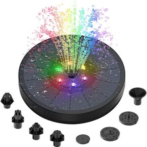 Fonteinpomp op zonne-energie 3 W cirkel zonne-waterfontein - met sproeiers - ledlampen - vogeldrink/aquarium