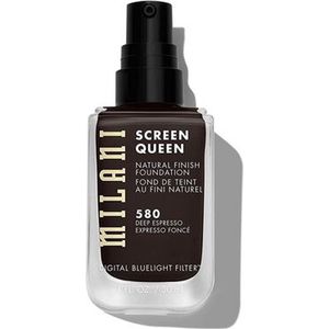 Milani - Screen Queen - Foundation - 580 Deep Espresso - Bruin - Natural Finish - Digital Bluelight Filter - Fotofilter - Langhoudend & Licht - 30 ml