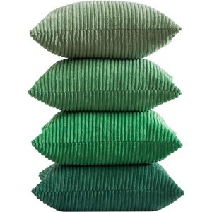 Kussenhoezen 50 x 50 cm, groen, set van 4 corduroy kussenhoezen, decoratieve kussenhoes voor bank, slaapkamer, woonkamer, balkon, kinderen, pluizig, kleurverloop