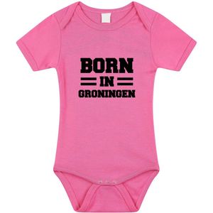 Born in Groningen tekst baby rompertje roze meisjes - Kraamcadeau - Groningen geboren cadeau 56