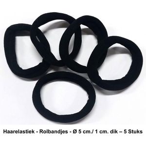 Rojafit Rolbandje Haarelastiek - Ø 5 cm./ 1 cm. dik – 5 Stuks - Zwart