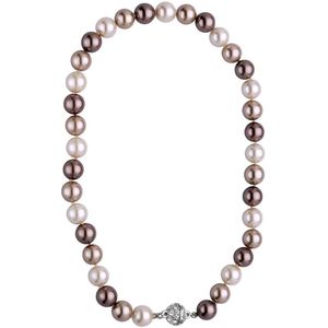 Behave - Parel Ketting - Dames - Handgeknoopt - 12mm Parels - 46cm - Bruin/Beige - Magneetsluiting met Strass - Klassiek & Elegant