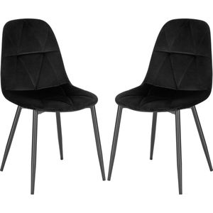 Set van 2 Stoelen - Luxe Eetkamerstoel - Eetkamerstoelen - 2 stoelen - Moderne look - Zwart - Velvet