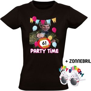 Party time 61 jaar Dames T-shirt + Happy birthday bril - feest - verjaardag - jarig - 61e verjaardag - grappig