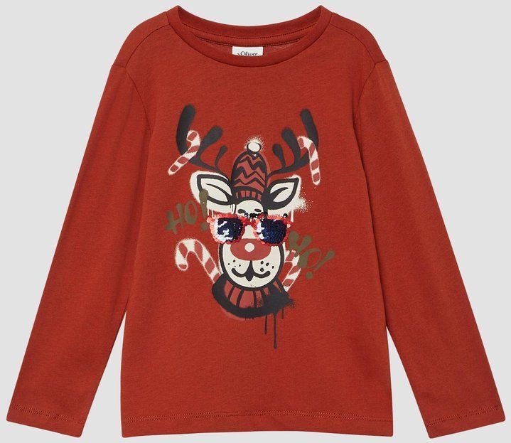 s.Oliver - T-Shirt - Met Lange Mouwen - Kerstprint - Zacht Katoen