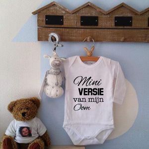 Baby Rompertje met tekst Mini versie van mijn Oom | Lange mouw | wit | maat 74/80