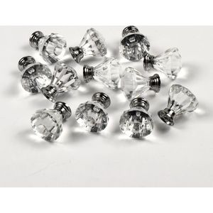 Kastknop / Deurknop - Diamant Kastknop - Meubel Knop - Kast Lades - 12 Stuks - Acryl Deurknop - Kastknop - Zilver / Transparant - Meubelknop - Kastknoppen Set