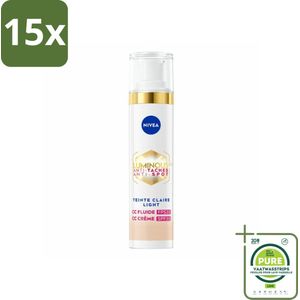 15 x NIVEA - Cellular LUMINOUS630 CC Crème Licht - Gekleurde Dagcrème - Tegen Pigmentvlekken - SPF 30 - 40 ml - Grootverpakking - Gekleurde Dagcrème - Anti-pigmentvlekken - CC Cream - NIVEA Cellular LUMINOUS630 - SPF 30