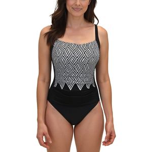 Vivisence Eendelig Damesbadpak Buikspierbeschermende Gevoerde Cups Brede Verstelbare Bandjes Gevoerd Voorpand Kleurrijk Patroon Ideaal Voor Strand En Zwembad, Zwart En Wit,80E