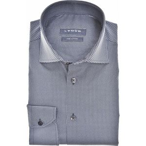Ledub modern fit overhemd - donkerblauw met wit dessin - Strijkvriendelijk - Boordmaat: 38