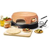 Emerio PO-116100.1  -  Pizzarette - 6 Persoons - Pre-bake functie - Handgemaakte terracotta koepel - 6 Geïsoleerde bak spatels - Speciale stenen bakplaat voor extra knapperige bodem