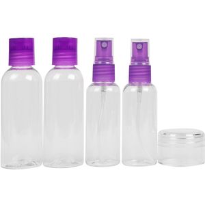 Reisflesjes in etui | 5-delig | Paars | Geschikt voor handbagage