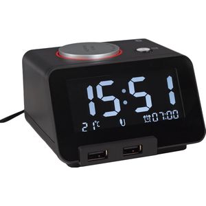 Digitale Wekker - Dubbele USB Oplaad Poort - Incl Bluetooth Speaker - Wekkerradio - Slaapkamer - Met snoer - Zwart
