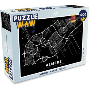 Puzzel Almere - Kaart - Zwart - Legpuzzel - Puzzel 1000 stukjes volwassenen