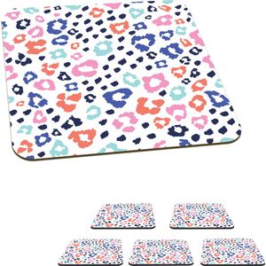 Onderzetters voor glazen - Panterprint - Pastel - Kleuren - 10x10 cm - Glasonderzetters - 6 stuks