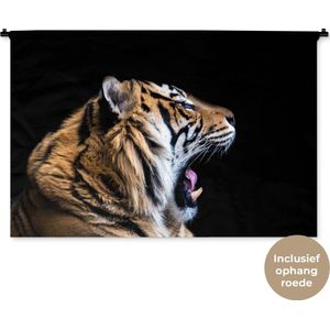 Wandkleed Dieren op een zwarte achtergrond - Tijger op zwarte achtergrond Wandkleed katoen 150x100 cm - Wandtapijt met foto