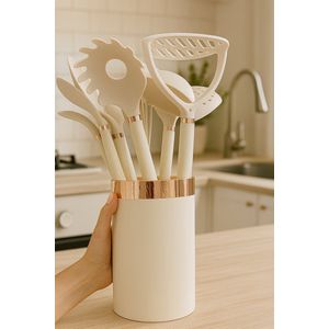 Keukengerei Set - 10 delig - Cream / Rosé Goud - keukengerei houder - kookgerei set